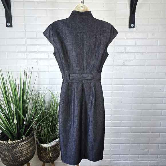 Calvin Klein Charcoal Grey Black Button Up Bodycon Midi Dress Size 8 - Picture 8 of 12